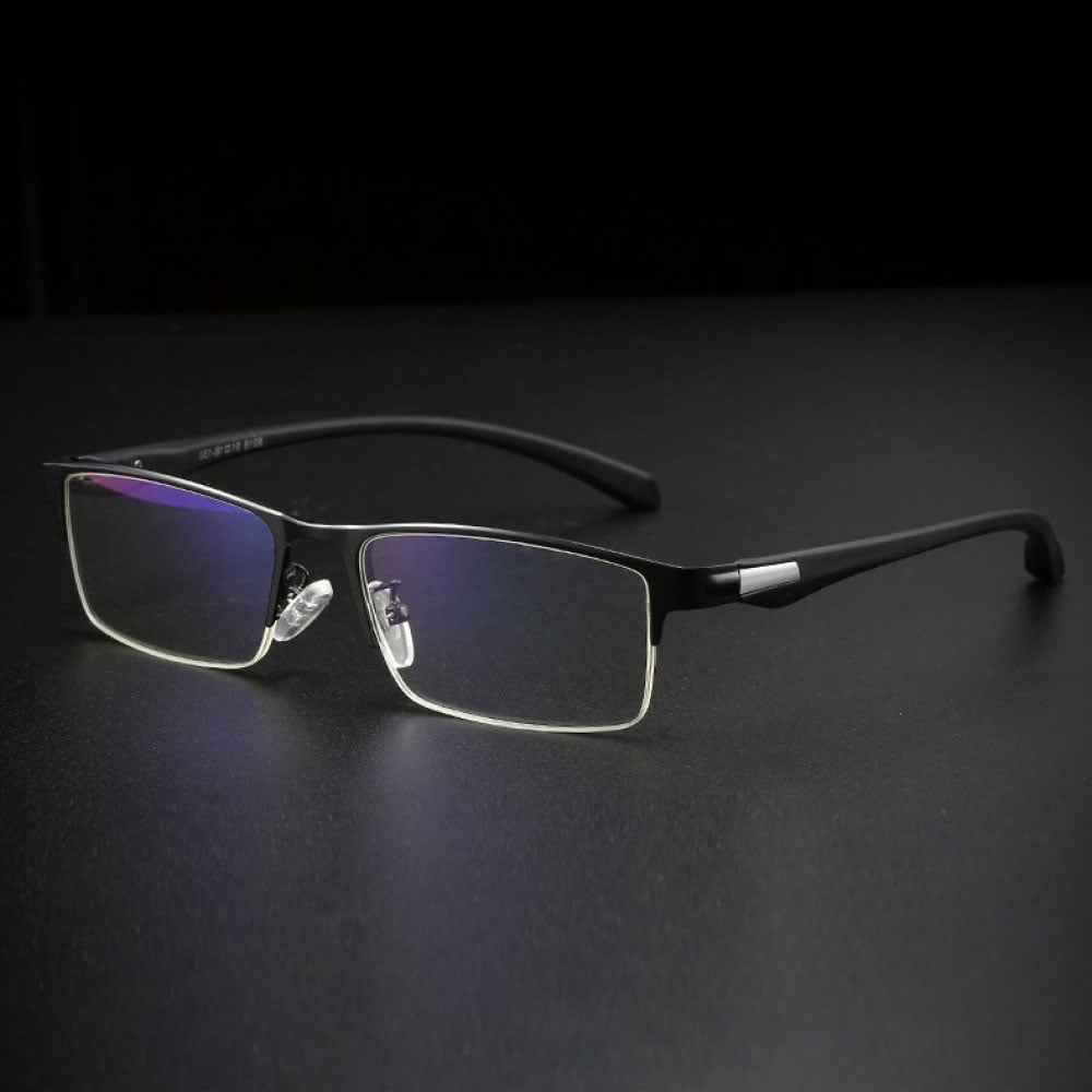 3 Pairs Mens Fashion Blue Light Blocking Half Rimless Reading Glasses 1.0, Metal Black Spring Hinge Business Rectangle Readers +1.00