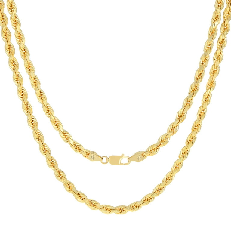 Nuragold 18k Real Yellow Gold 5mm Rope Chain Diamond Cut