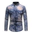 thumbnail image 1 of camisa de hombre de manga larga de mezclilla lavada con cuello de solapa con botones de bolsillo retro irregular Pompotops oipoqjl27743, 1 of 9
