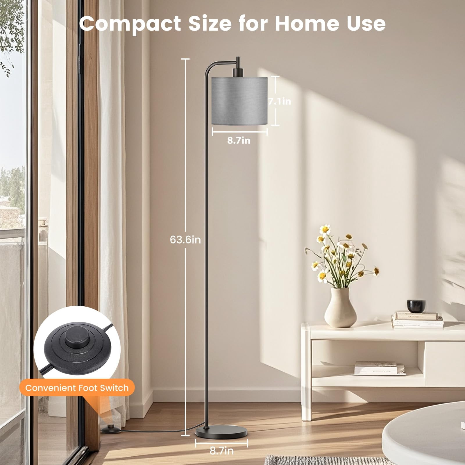 Gray Linen Shade Dimmable Modern Floor Lamp For Living Room Bedroom Office