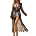 thumbnail image 2 of BLTIBY Womens Long Lace Cover Up Dress Sheer Gown See Through Kimono Robe Swimsuit Cover Ups with Drawstring Black S, 2 of 9