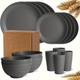 thumbnail image 1 of Feltree Bowl Plates Cup Tableware 16 Piece Solid Color Household Plastic Drop Resistants Tableware Set, 1 of 7