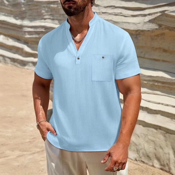 Ceisia Men's Relaxed Fit Short Sleeve Henley Tee with Chest Pocket Casual Summer Top Sky Blue XXL Gifts