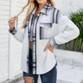 thumbnail image 5 of IROINNID Women's Short Woolen Jacket Print Long Sleeve Winter Plaid Buttons Patchwork Coat, Gray, 5 of 7