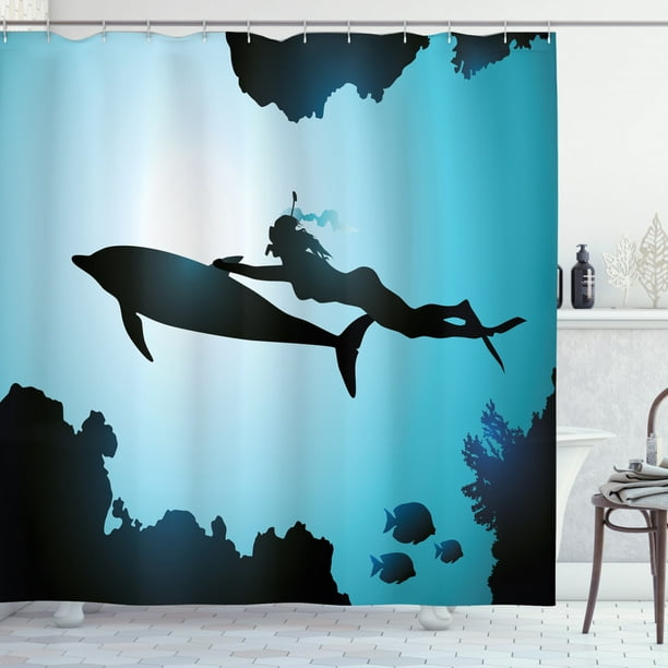 Dolphin Shower Curtain Scuba Diver, Diver Shower Curtain