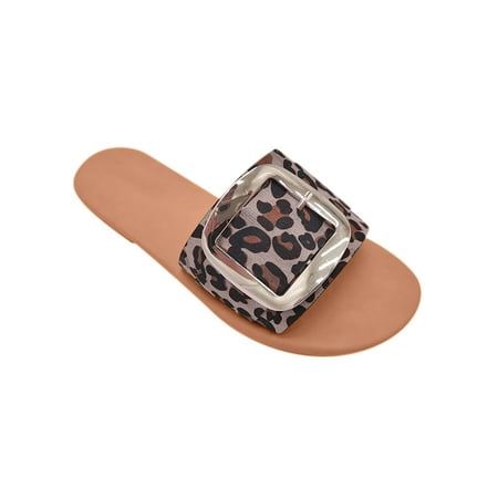 

Women s Leopard Slip On Sandals Mules Summer Beach Holiday Sliders Slippers Shoes