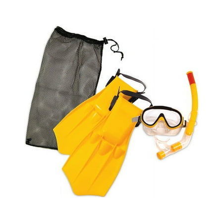Pool Master 4pc Caribbean Adult Water Swimming Pool Scuba or Snorkeling Set - Medium - Yellow