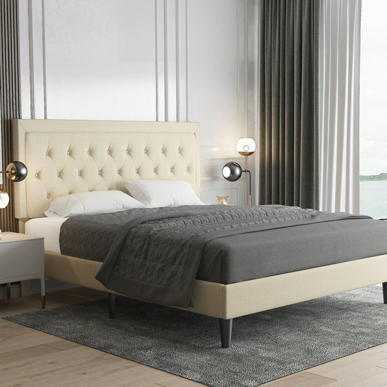 BLOOMページ Allewie Full Size Upholstery Bed Frame with Adjustable