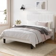 thumbnail image 3 of Amolife Queen Size Upholstered Platform Bed Frame with Adjustable Velvet Headboard, Off-White, 3 of 10