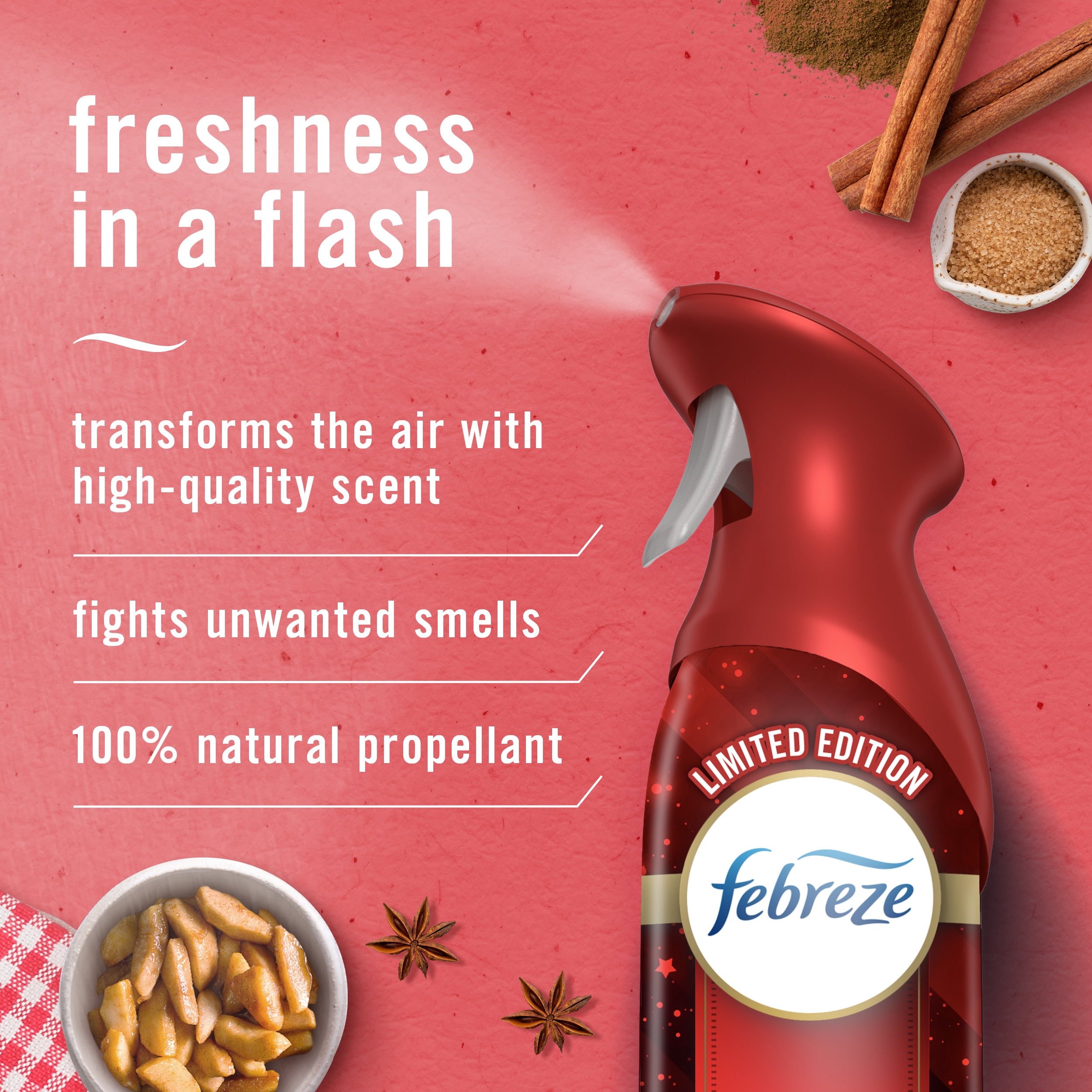 Febreze Air Mist, Odor-Fighting Air Freshener, Baked Cinnamon Apples, 8.8 oz. Aerosol, Pack of 2