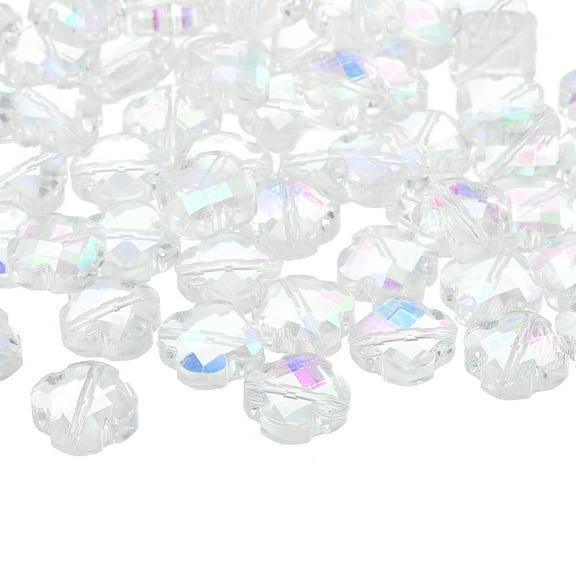 Glass Beads, 60 Pcs Shamrock Beads Transparent Crystal Glass Charms Clear Jewelry Making Supplies for Bracelets DIY Crafts, AB Rainbow