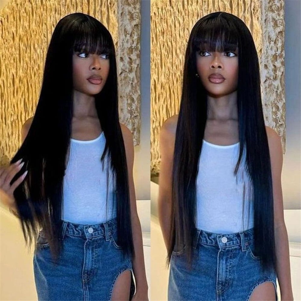 Straight 3x1 MIddle Part Lace Wigs with Bangs Brazilian Human Hair Wigs
