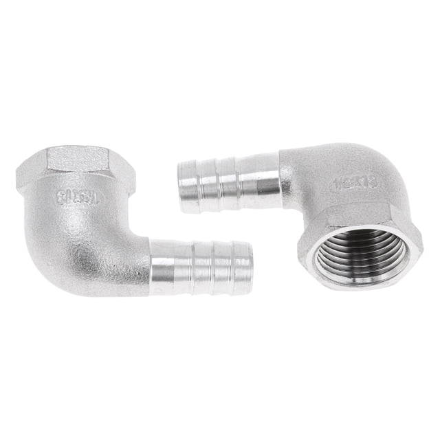 Accesorios de manguera en forma de espiga de acero inoxidable 304 Unique Bargains 33/64" OD 1/2" BSPT conector de codo de 90 grados para aire, agua, aceite, gas, combustible, 2 piezas tono plateado