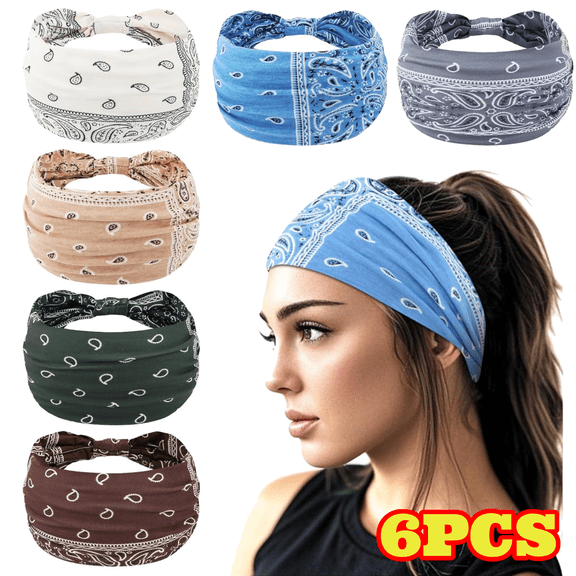 6pcs No Slip Wide Headbands for Women, Boho Soft Head Bands, Fashion Stretchy Head Wraps Hair Accessories for Women