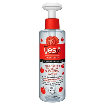 Yes To Tomatoes Clear Skin Acne Fighting Micellar Cleansing Water with Salicylic Acid, 7.77 Oz + Cat Line Makeup (Best Makeup Brand For Acne Skin)
