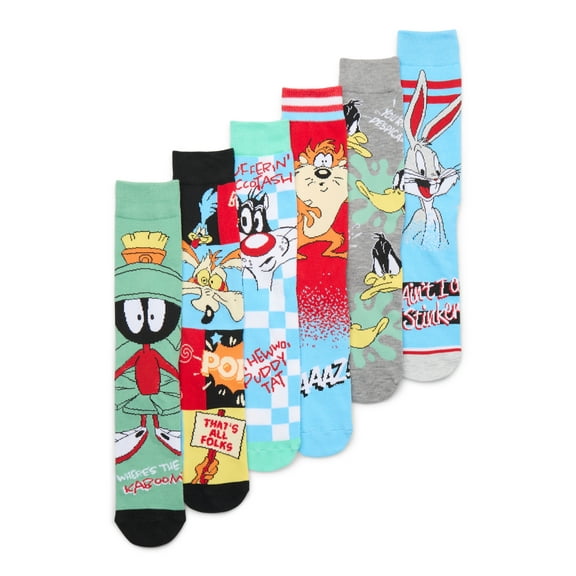 Looney Tunes Men's Crew Socks, 6-Pack, Shoe Sizes 8-12