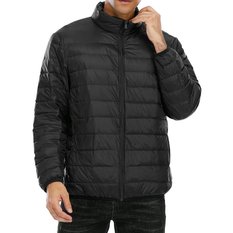 cllios Men's Lightweight Puffer Jacket Ultralight Packable Hooded Down  Jacket Puffer Down Coats Windproof Insulated Warm Coat with Zipper Pockets  Black S-3XL 