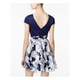 thumbnail image 2 of B DARLIN Womens Navy Striped Short Sleeve Jewel Neck Short Party Fit + Flare Dress Juniors 13\14, 2 of 2