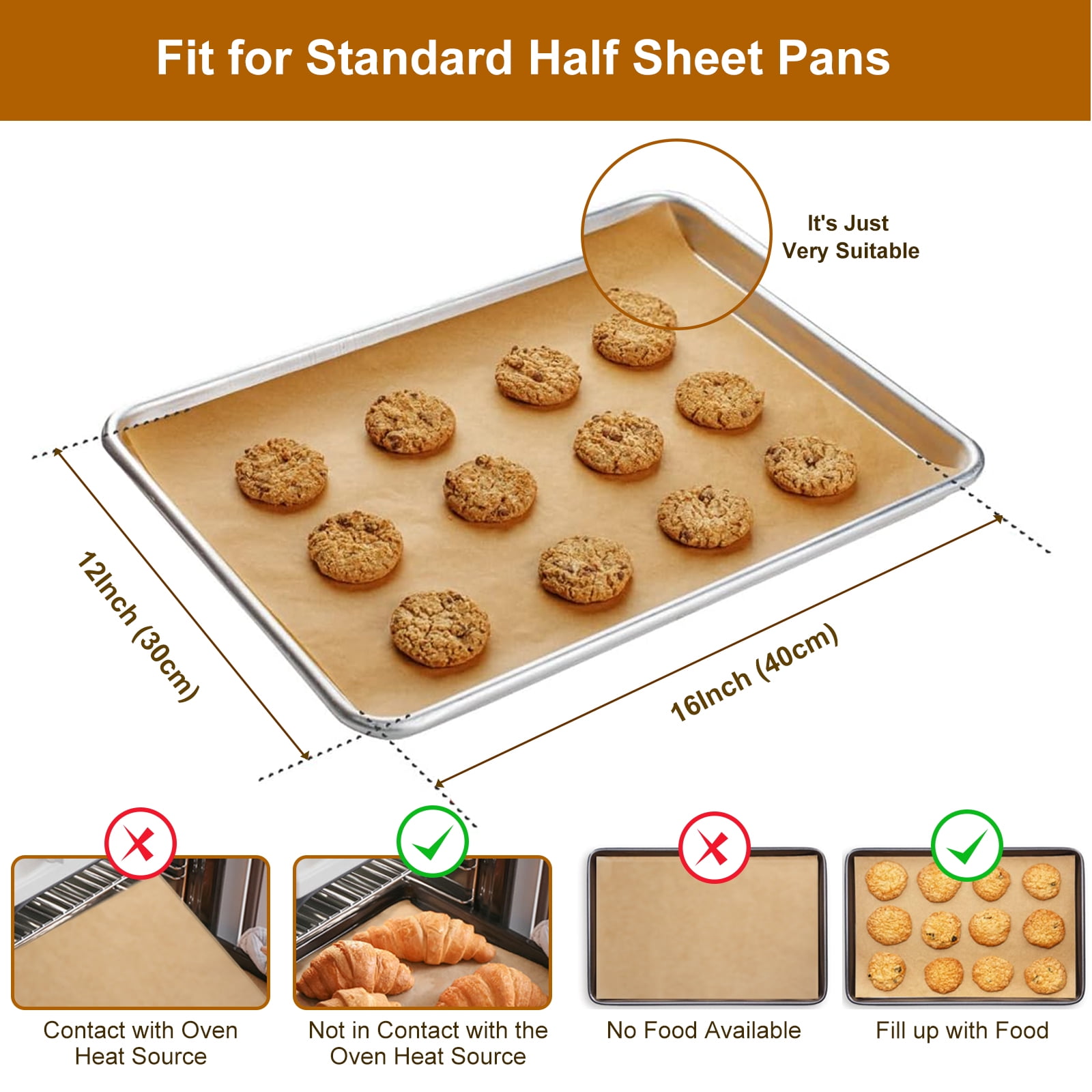 WVacFre Parchment Paper Baking Sheets Mat Non Stick Oven Liners Pre Cut Baking Sheets 300 Pcs 12"x16"Oil Resistant Waterproof