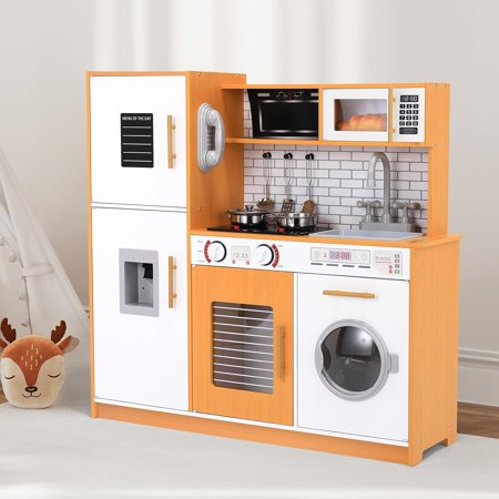 LAZY BUDDY Pretend Play Kitchen Set Wooden Kids Kitchen Playset Interactive Cooking Toy for Children Age 3-8