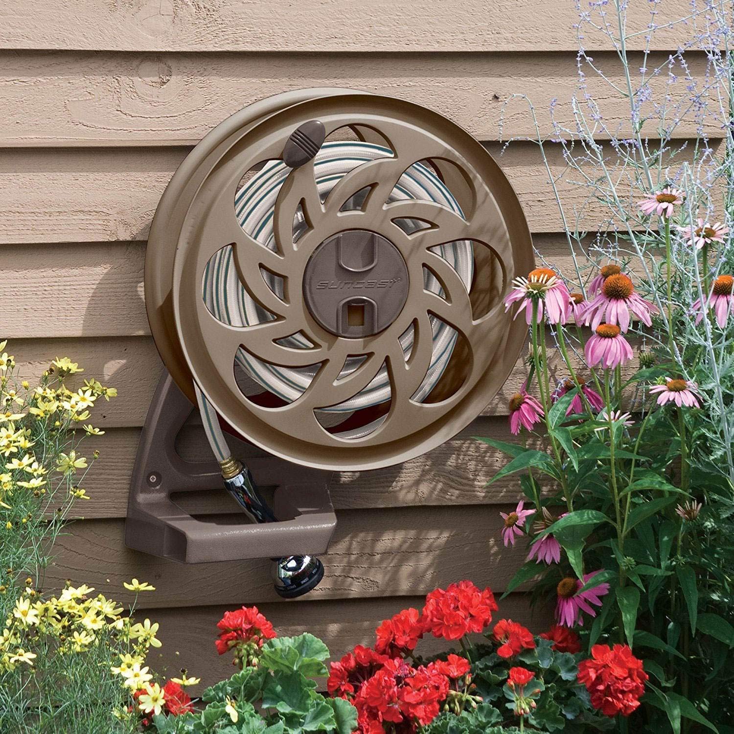 Suncast Sidetracker Garden Hose Reel with Guide - Fully Assembled Outdoor Wall Mount Tracker with Removable Reel - 125' Hose Capacity - Dark Taupe - image 4 of 4