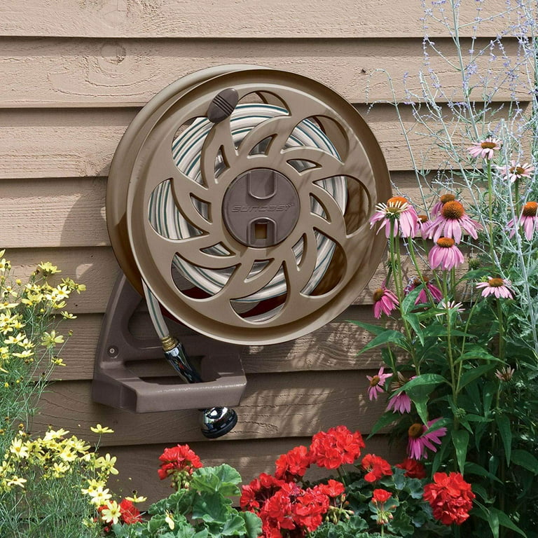 Suncast Sidetracker Garden Hose Reel with Guide - Fully Assembled Outdoor  Wall Mount Tracker with Removable Reel - 125' Hose Capacity - Dark Taupe