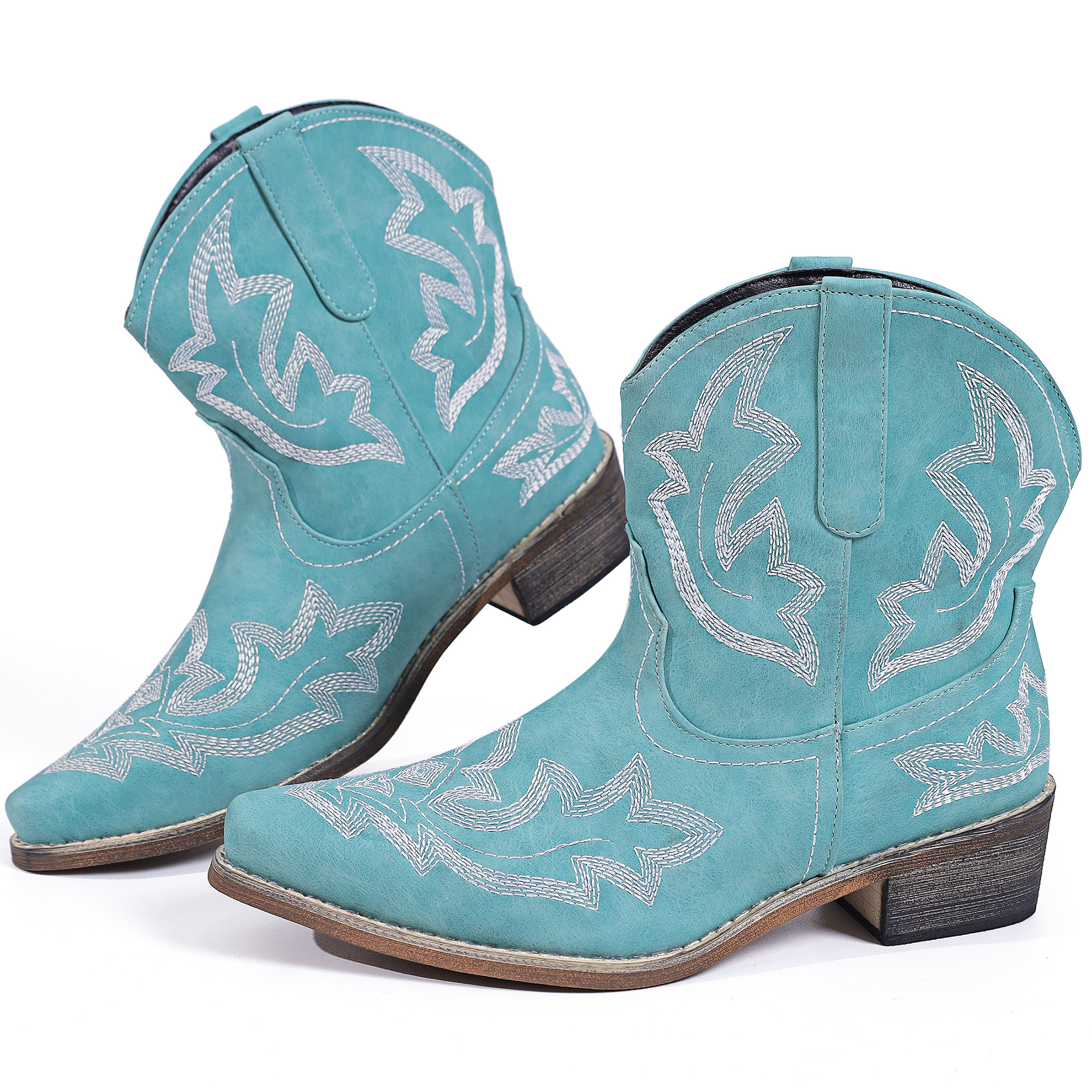 Ecetana Cowboy Boots for Women Ankle Cowgirl Booties Pointed Toe Embroidery Western Short Boots
