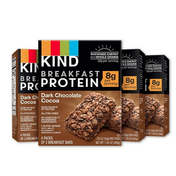 KIND Breakfast Bars,Dark Chocolate Coca Bars, 8g Protein, Gluten Free, 4 count (pack of 4)