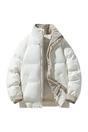 Men's Quilted Puffer Jackets Lightweight Full Zip Up Patchwork Stand Collar Cotton Padded Jacket Winter Warm Coats with Pockets