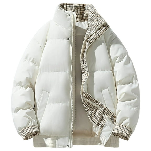 Rutainlusire Mens Winter Fashion Warm Puffer Jackets 2025 Men's Casual Top Solid Color Warm Jacket Stand Up Collar Fashionable Sports Zipper Top Men's Long Sleeved Cotton Jacket