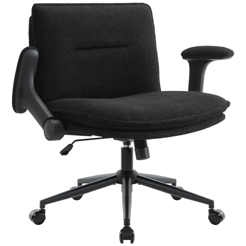 Cross Legged Office Chair with Wheels and Flip-Up Arms, Ergonomic Criss Cross Desk Chairs with Fabric Padded, Height Adjustable Wide Seat Swivel Chair for Home Office, Bedroom Vani