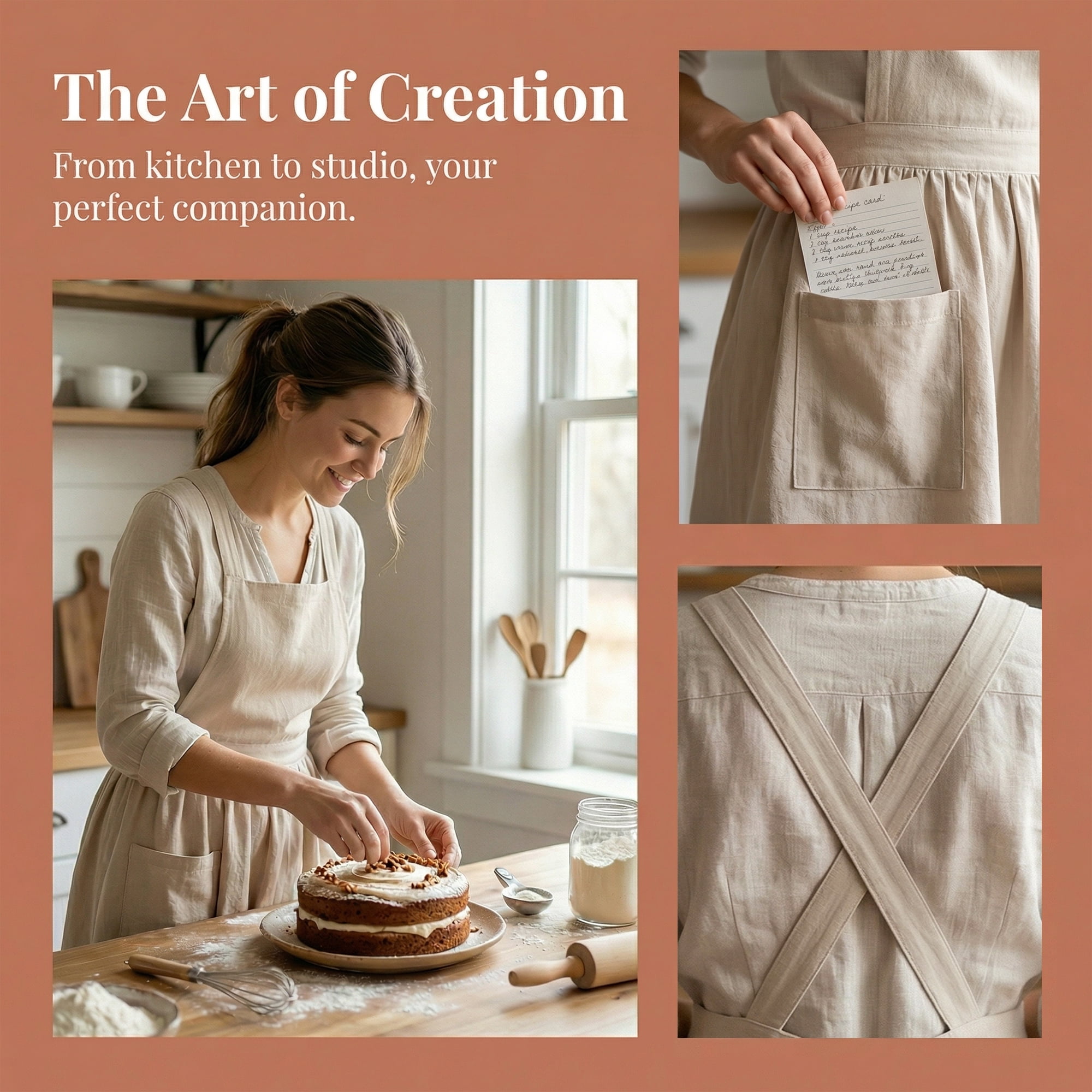 Unique Bargains Women's Kitchen Apron Long Waist Cooking Apron 37.4x50.4in Cream