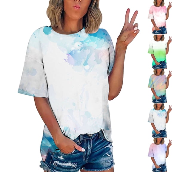 Vibrex Womens Loose Fit Tshirts Short Sleeve Gradient Color Summer Tops Casual Workout Yoga Tunic T Shirts Tops Fashion Trendy Round Neck Shirts Loose Casual Tshirts Athletic Tops for Women