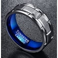 thumbnail image 4 of 8mm Brick Pattern Tungsten Ring for Men Silver Blue Wedding Band with Beveled Edges and Grooves Brushed Finish, 4 of 6