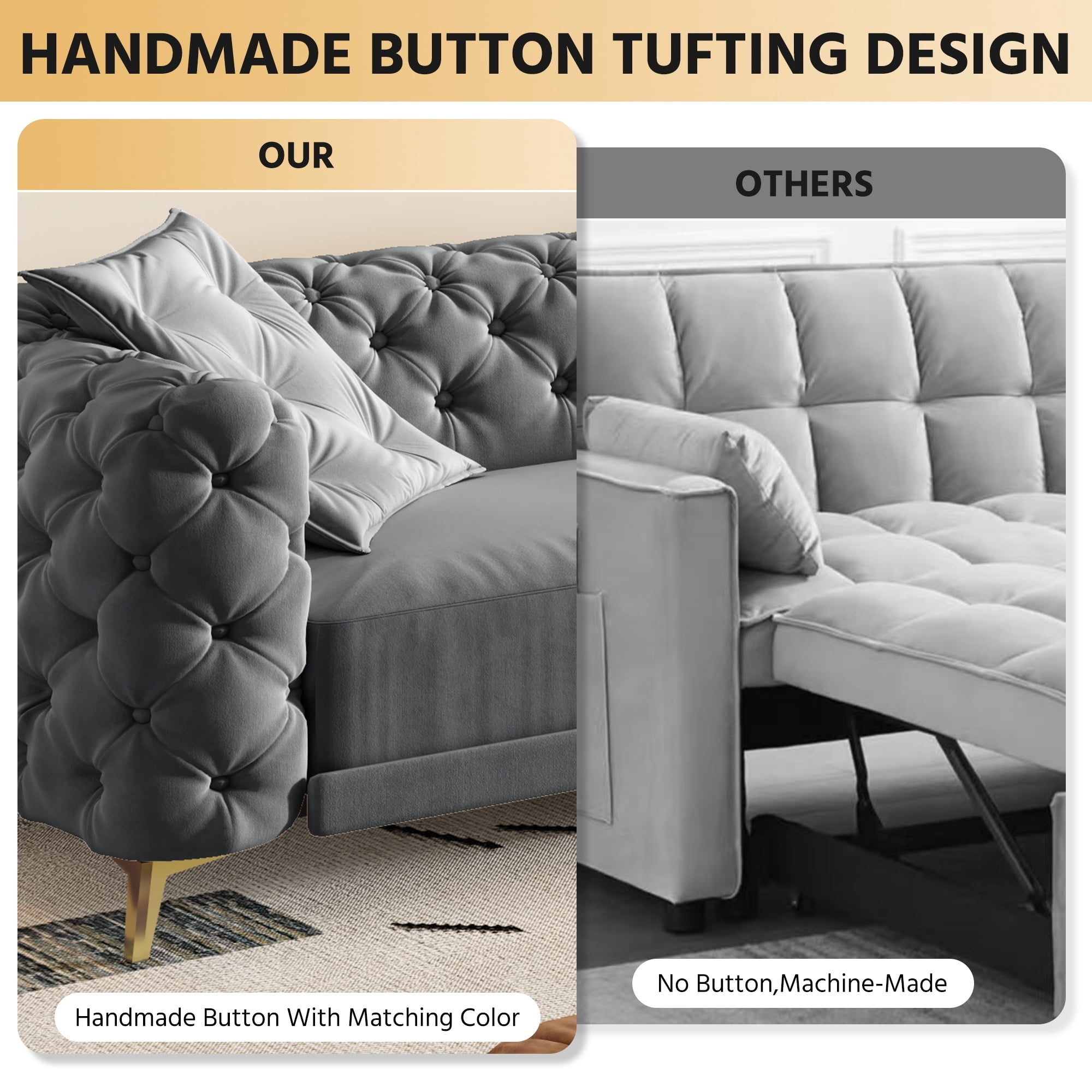 avobird 97" Overside Convertible Sofa, 3 in 1 Pull Out Sleeper Sofa Bed with Movable Ottoman, Button Tufted Modern Sofa for Living Room, Dark Gray