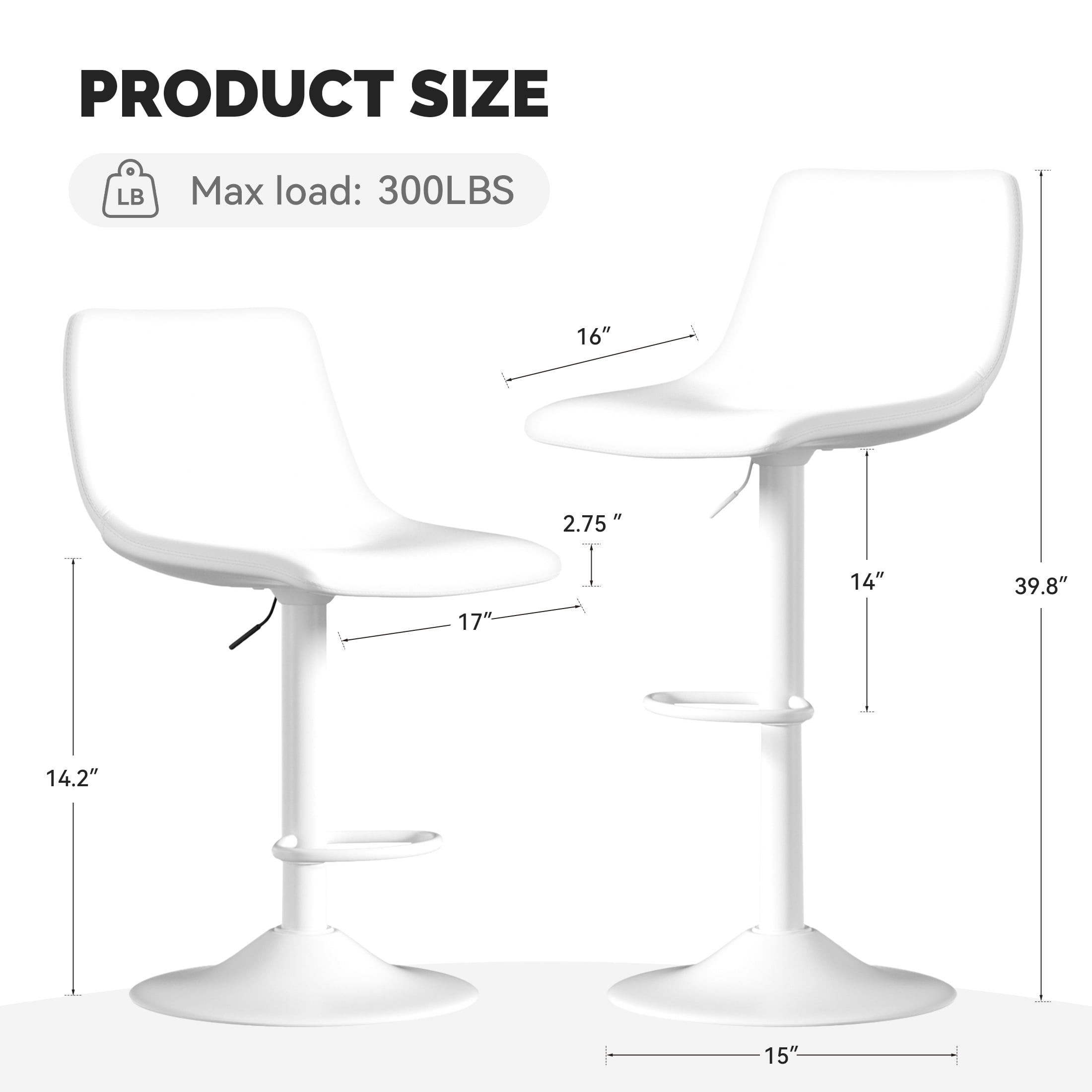 Hawsaiy Modern Swivel Bar Stools Set of 4, Adjustable Faux Leather Counter Height Chairs with Back for Kitchen Island, White