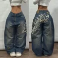 thumbnail image 1 of Womens Polyester Printed Oversized Baggy Wide Leg High Waist Full Length Jeans, 1 of 10