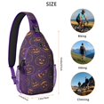 thumbnail image 5 of Sling Backpack,Halloween Orange Pumpkins on Purple Sling Bag with Water Bottle Holder,Waterproof Sling Bag for Men/Women with Headphone Jack for Hiking,Travel, 5 of 6