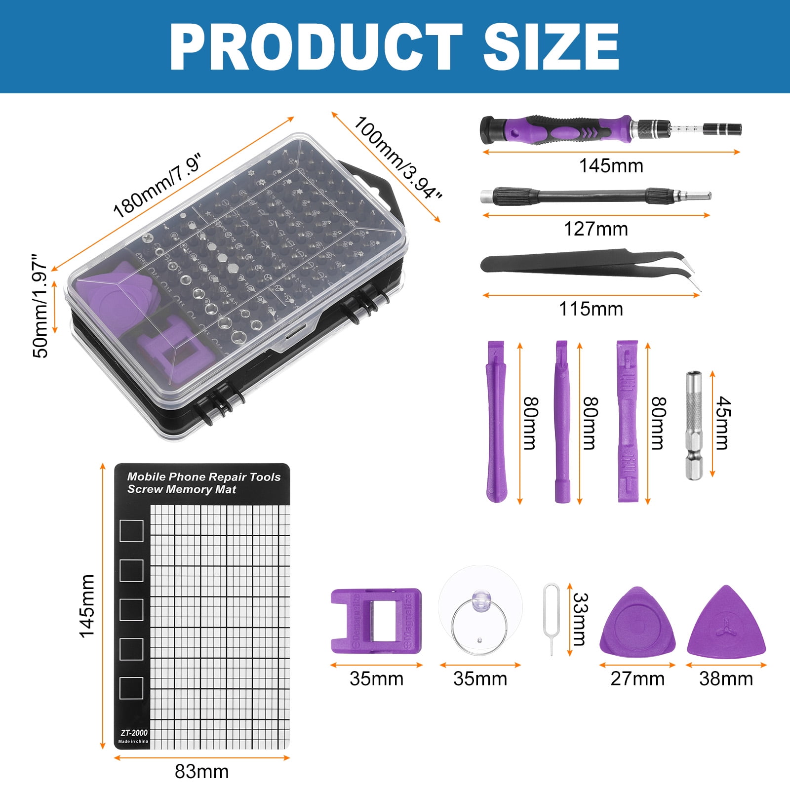 Uxcell 123 in 1 Magnetic Precision Screwdriver Set Electronics Repair Tools Kit with 96 Bits Flexible Shaft and Extension Rod for Cellphone Game Console Laptop PC Computer Camera, Purple