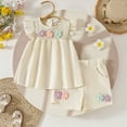 thumbnail image 2 of KPOPLK Toddler Baby Girl Summer Clothes 3D Flower Ruffle Sleeveless Smocked Tunic Top Shorts Set Cotton Linen Outfit 2Pcs kids clothes clearance under $5(2-3 Years,Beige), 2 of 4