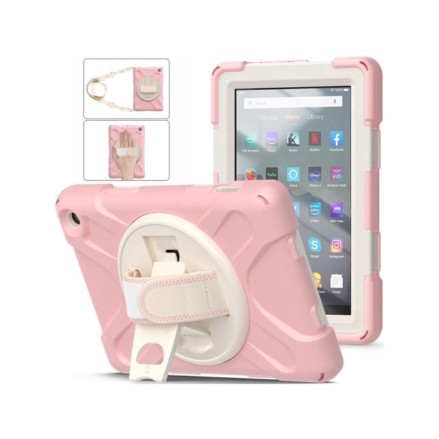 Case for Amazon All-New Kindle Fire 7 Tablet (12th Generation, 2022 Release) Case Heavy Duty Shockproof Protective Case for All-New Kindle Fire 7 inch with Stand, Handle Hand Strap & Shoulder Strap
