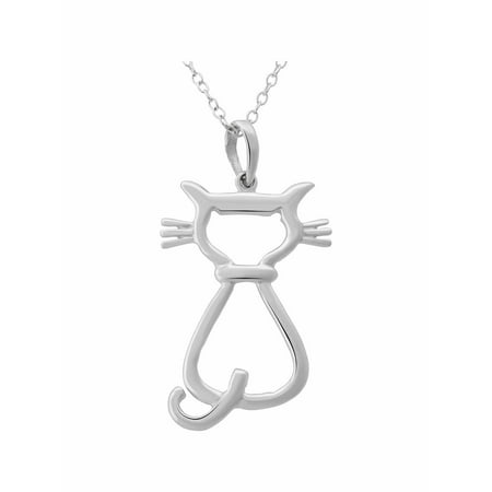 - Sterling Silver Cat Outline Pendant, 18