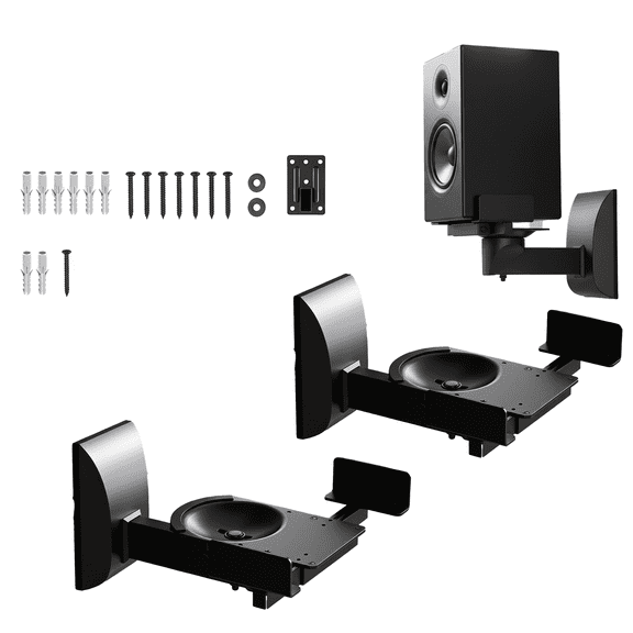 LEATIC Alloy Steel Side Clamp Speaker Wall Mount Pair Tilt Swivel 55 lbs Each 15 Inch Wall Clearance for Bookshelf Satellite Studio Monitor Speakers