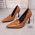 thumbnail image 6 of SCHUHLAND Women's Vintage Brown Pointed Toe Loafers, Super High Thin Heel Pumps, Slip-On Office & Career Shoes, 6 of 10