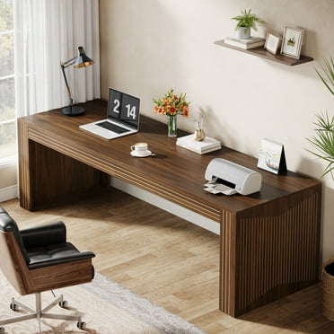Tribesigns 79-Inch Extra Long Desk, Two Person Desk Double Desk for Home Office, Wooden Long Computer Desk, Writing Table Study Desk for Office, Brown