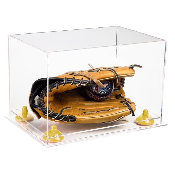Clear Acrylic Baseball Glove Display Case with Yellow Risers and Clear Base (A004-YR)