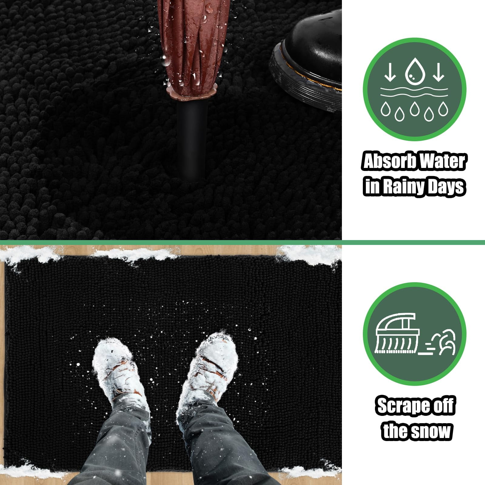Chenille Absorbent Outdoor Doormat 36" x 24", Washable Muddy Door Mats for Dog Non Slip Indoor Doormat Dog Mat for Muddy Paw Front Inside Doormats for Entryway Black