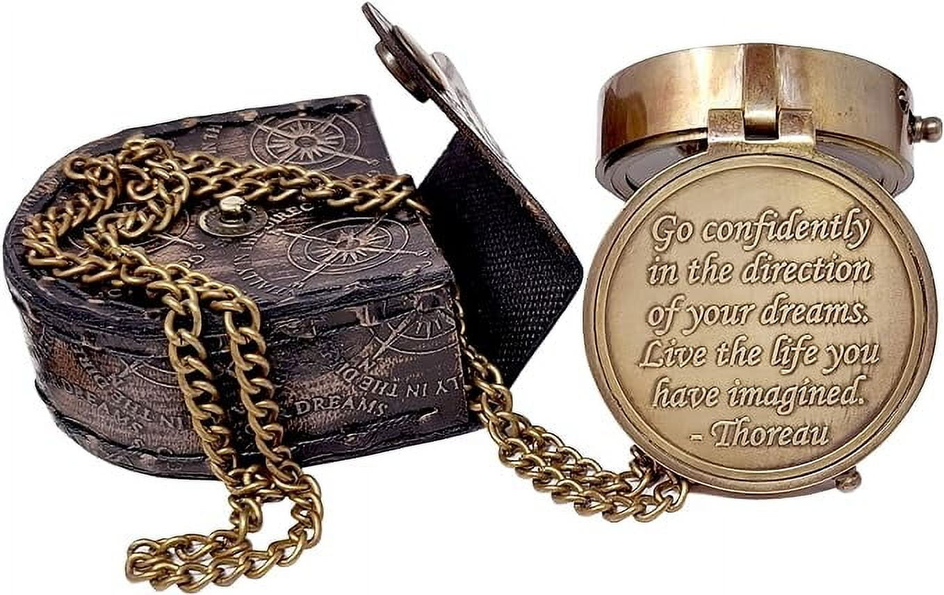 Maritime treasures Instruments Thoreau's Go Confidently Brass Compass, Gift for Graduation, Confirmation Day, Baptism, New Year Gift, Birthday, Anniversary, Communion, Camping Gift