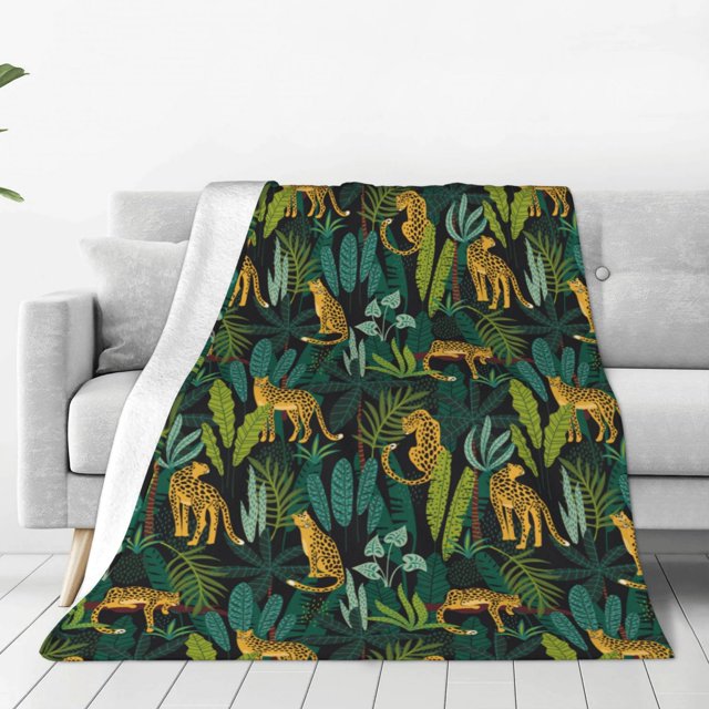 Fotbe Jungle Leopard Yellow Manta de Franela Acolchonada con Estampado, Súper Suave y Esponjosa, Extra Grande para Sofá, Cama, Uso Todo el Año-40"x30"
