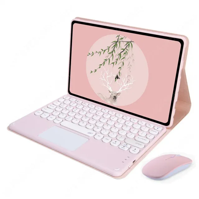 Touchpad Keyboard for Honor Pad 9 12.1 inch Tablet Case Keyboard Teclado Cover For Honor Pad 9 Case HEY2-W19 W09 Keboard Case pink with mouse French(QWERTZ)
